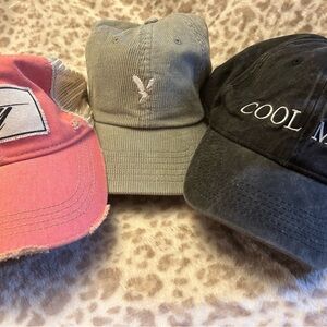 American Eagle Outfitters green hat,  Pink salty and Black cool mom Hat Trio